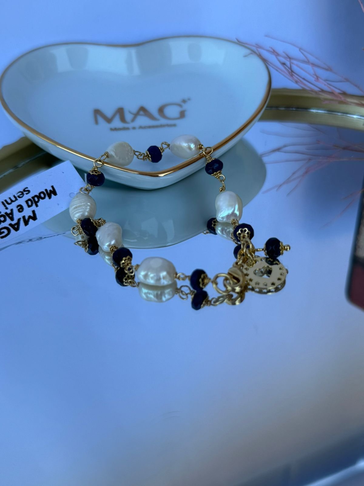 Pulseira pedra natural (sodalita e pérola de água doce) - Imagem 2
