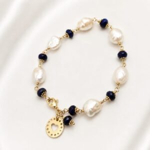 Pulseira pedra natural (sodalita e pérola de água doce)