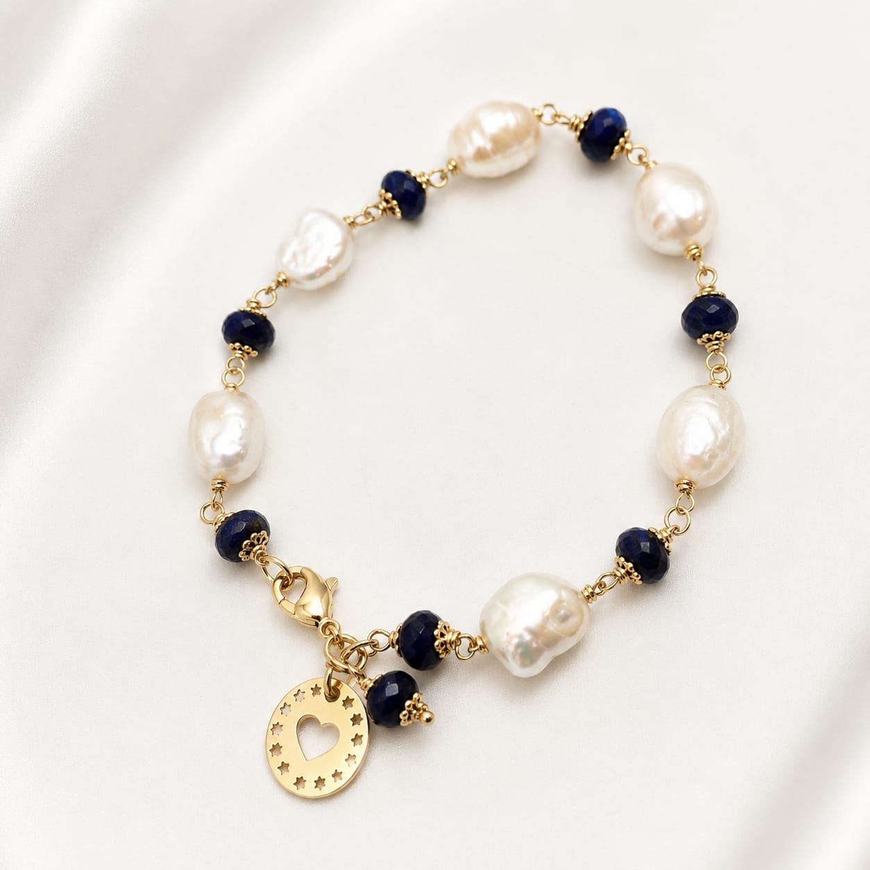 Pulseira pedra natural (sodalita e pérola de água doce)
