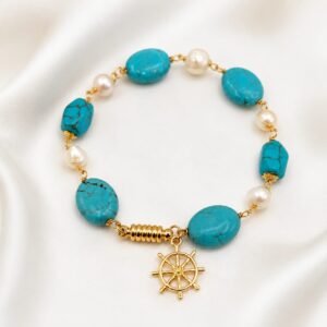 Pulseira pedra natural ( Turquesa e pérolas de água doce)