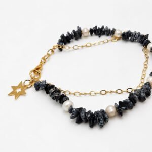 Pulseira pedra natural (onix e perola de água doce)